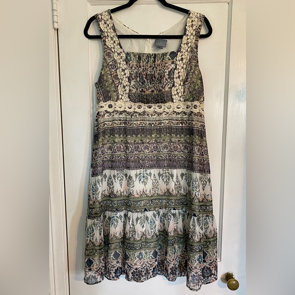Rabbit Rabbit Rabbit Design Boho Square Neck Lace Trim Midi Ruffle Hem Dress -10